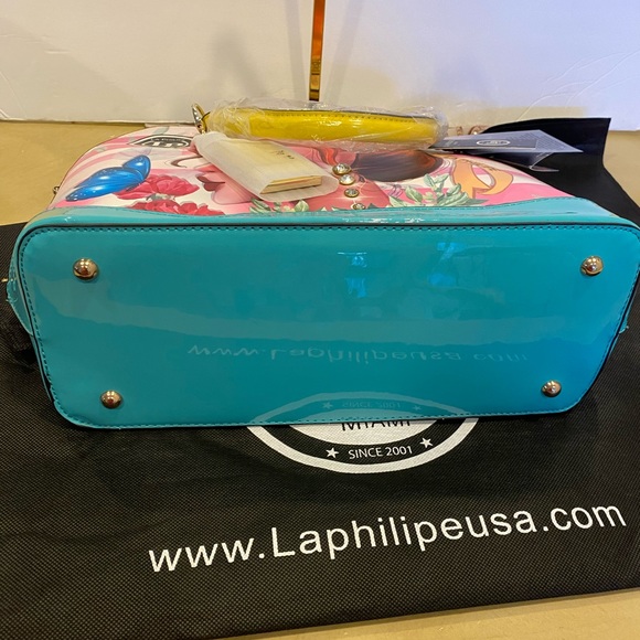 La Philipe Miami Bag Lips Rhinestone Artist LP Travel Purse Nwt Tote Clutch. - Picture 10 of 10
